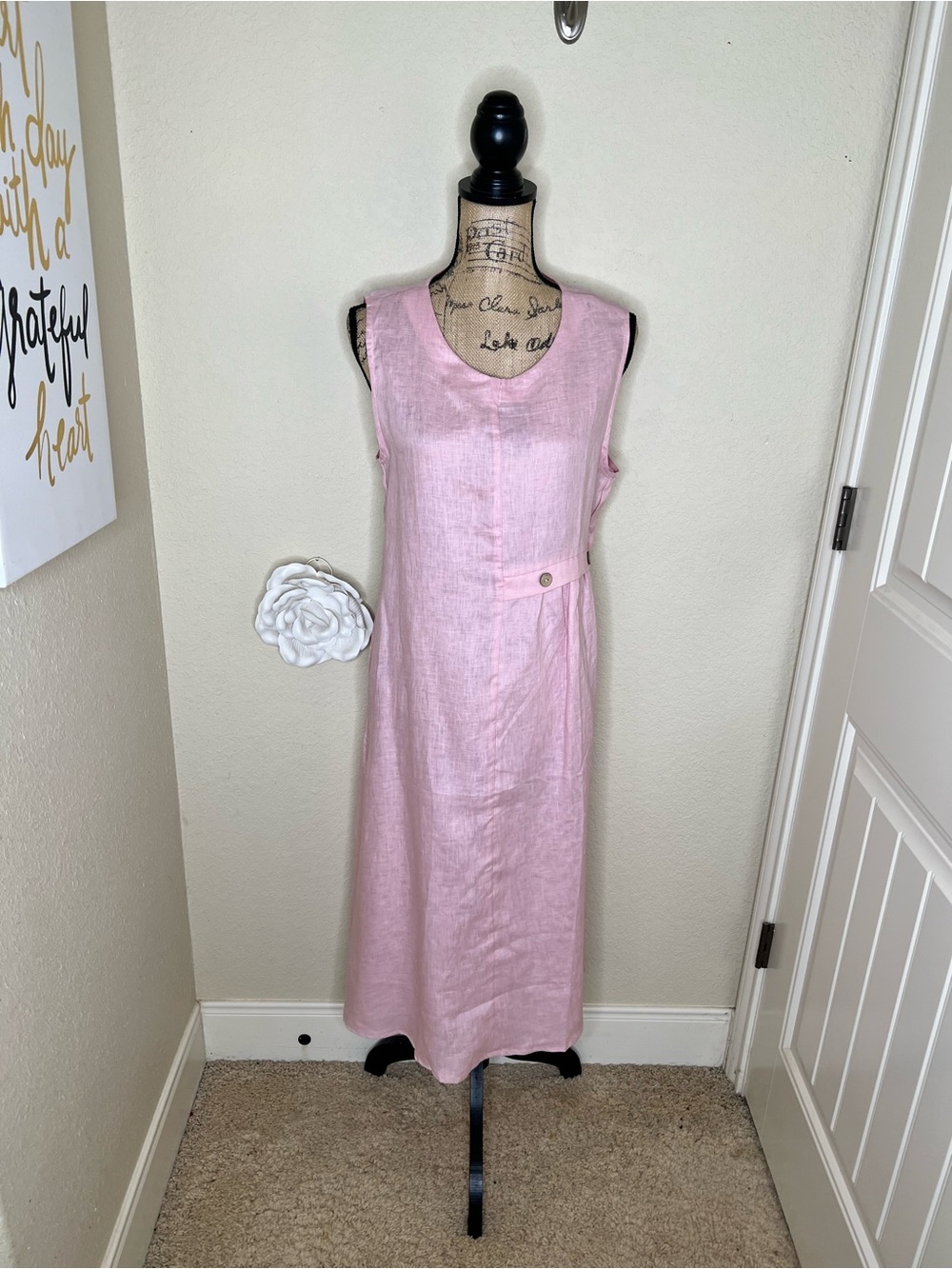 NTM: Lintico Pink 100% Linen Sleeveless Maxi Dress Size Large NWT